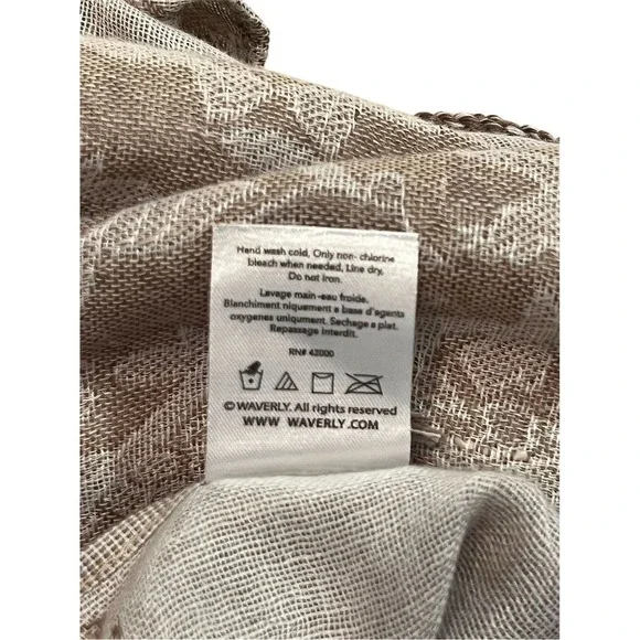 Waverly Women's Beige Floral Rectangle Scarf Shawl Wrap Fringe paisley oversized - Picture 8 of 9